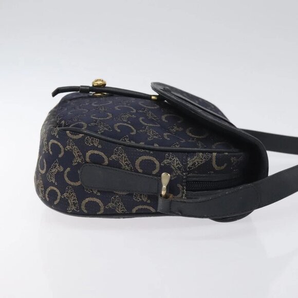 CELINE C Sulky Shoulder Bag Canvas Navy Gold Auth - Picture 8 of 16